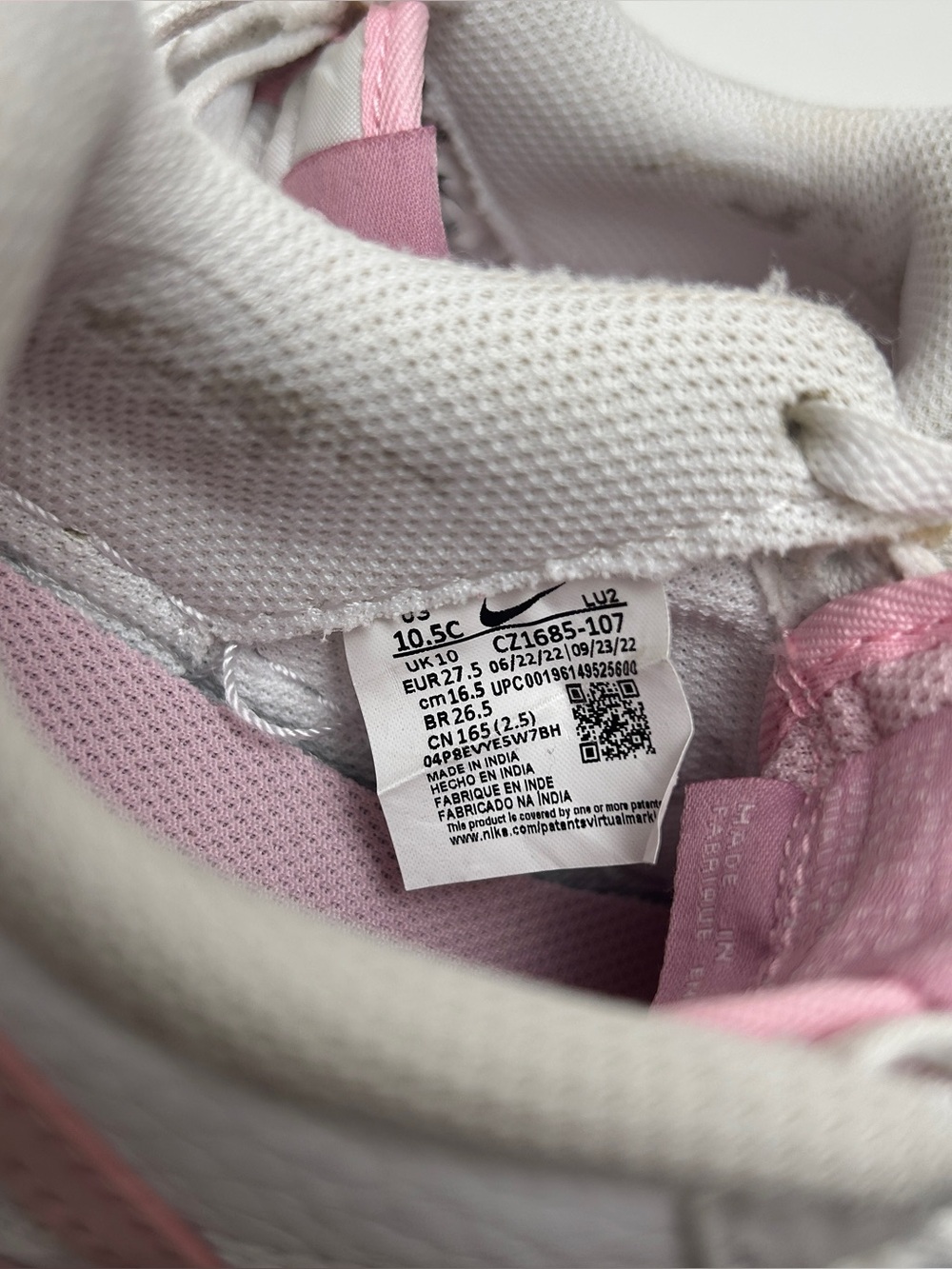 Girls Nike Air Force 1 Low White & Pink Sneakers Size 10.5C - Picture 5 of 6